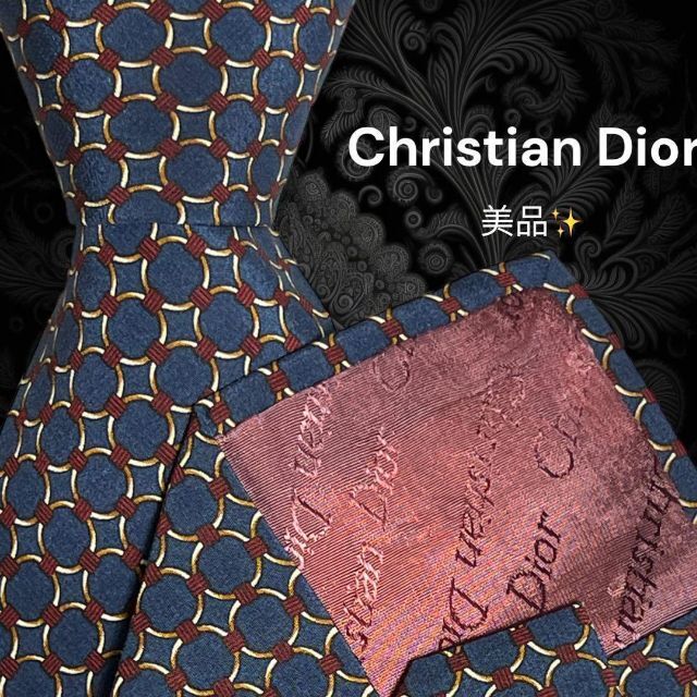 【高級ネクタイ✨美品✨】Christian Dior ネイビー 水玉 総柄