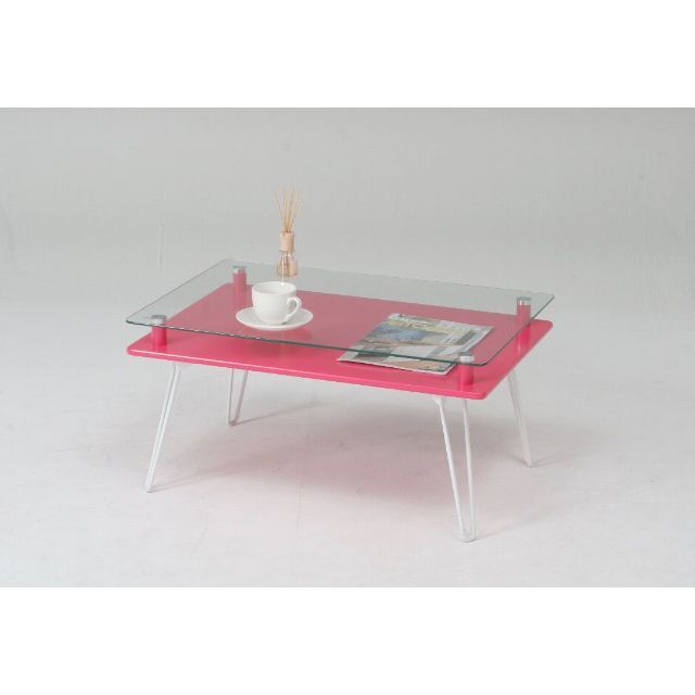 不二貿易 ディスプレイ テーブル 折りたたみ 幅70cm 強化ガラス ピンク ク 8