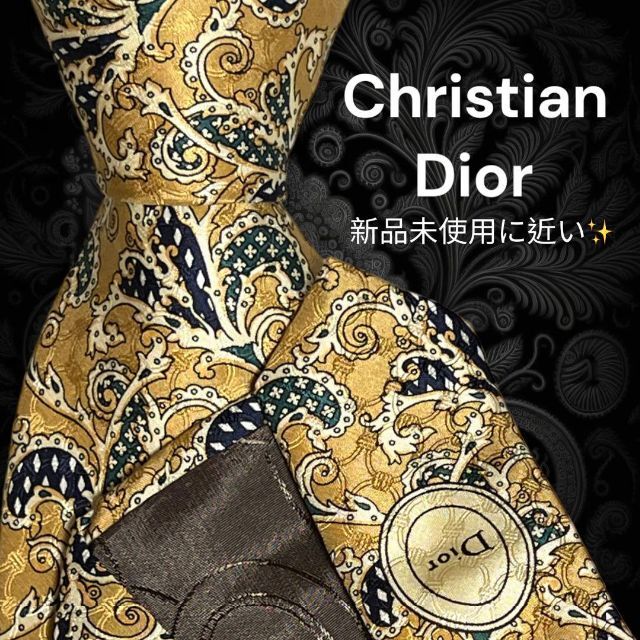 【高級ネクタイ✨️極美品✨】Christian Dior イエローゴールド 総柄のサムネイル