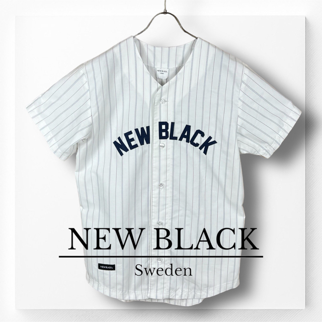 【NEW BLACK】ベースボールシャツ L コットン ビックロゴ ポルトガル製特性状態