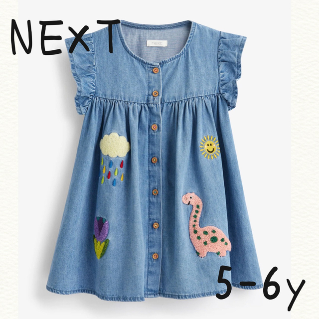 NEXT(ネクスト)の120 ネクスト ブルーデニム　ダイナソー　恐竜 キッズ/ベビー/マタニティのキッズ服女の子用(90cm~)(ワンピース)の商品写真