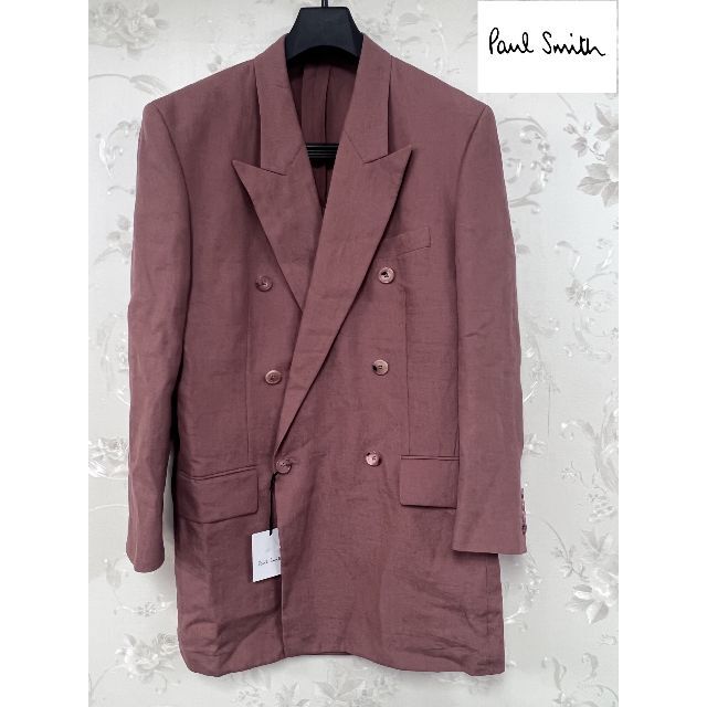 本物の パリコレ Smith 新品☆Paul 麻 ジャケット☆エンジ☆Lサイズ