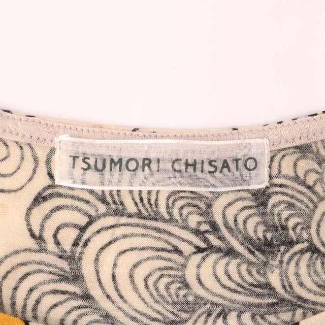 ツモリチサト 半袖ワンピース 総柄 ラウンドネック ひざ上丈 日本製 ウール100% 裏地あり レディース 2サイズ ベージュ TSUMORI CHISATO 1