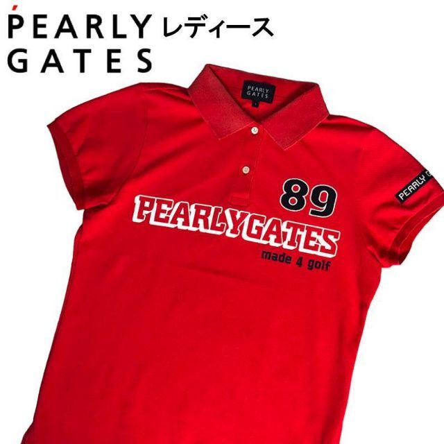 PEARLY GATES(パーリーゲイツ)のPEARLY GATES パーリーゲイツ  半袖ポロシャツ  レッド 1 スポーツ/アウトドアのゴルフ(ウエア)の商品写真