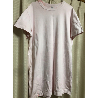 ユニクロ ホワイト ピンク Tシャツ L(Tシャツ/カットソー(半袖/袖なし))