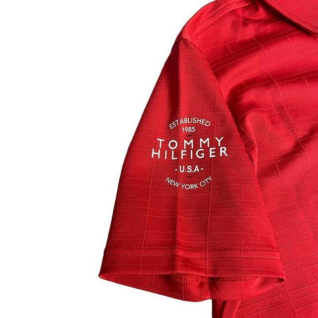 TOMMY HILFIGER(トミーヒルフィガー)のトミー ヒルフィガーゴルフ  半袖ポロシャツ  レッド M スポーツ/アウトドアのゴルフ(ウエア)の商品写真