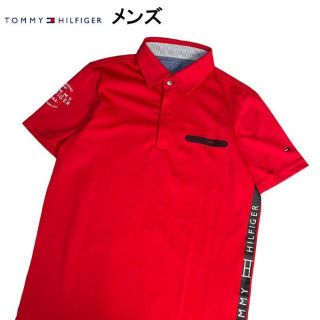 トミーヒルフィガー(TOMMY HILFIGER)のトミー ヒルフィガーゴルフ  半袖ポロシャツ  レッド M(ウエア)