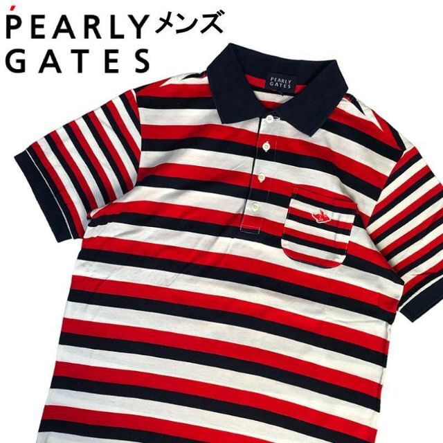 PEARLY GATES(パーリーゲイツ)のパーリーゲイツ  半袖ポロシャツ ボーダー柄 レッド 5 スポーツ/アウトドアのゴルフ(ウエア)の商品写真