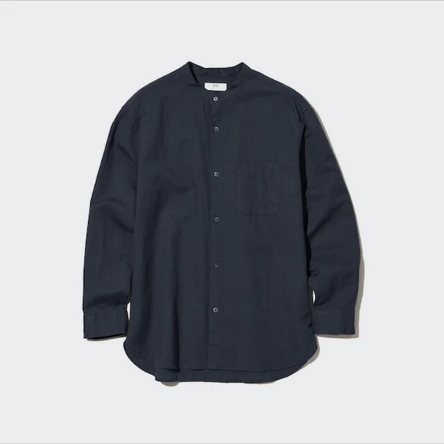 UNIQLO(ユニクロ)のリネンコットンスタンドカラーシャツ　ネイビー　M　ユニクロ　UNIQLO メンズのトップス(シャツ)の商品写真