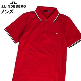ジェイリンドバーグ(J.LINDEBERG)のJ.LINDEBERG ジェイリンドバーグ  半袖ポロシャツ  レッド S(ウエア)