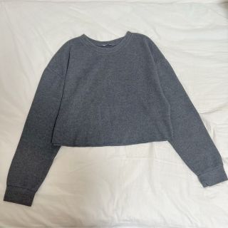 ザラ(ZARA)のZARA トップス カットソー T ショート丈 長袖 グレー(カットソー(長袖/七分))