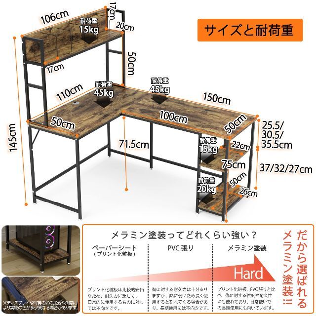 パソコンデスク l字デスク 幅150 テレワーク用 DEWEL 左右入替可能 モ