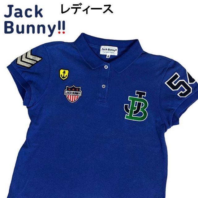 355cm身幅JACK BUNNY ジャックバニー  半袖ポロシャツ ワッペン  ブルー 0