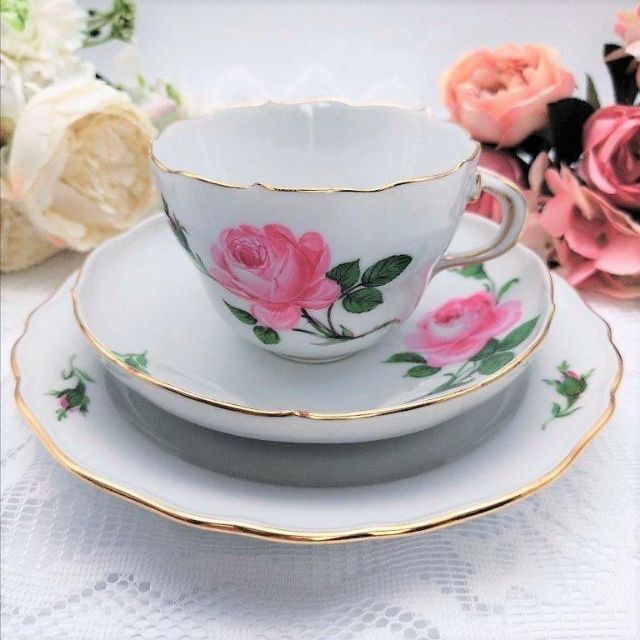 美品 マイセン ピンクローズ トリオA カップ&ソーサー 綺麗 大人気