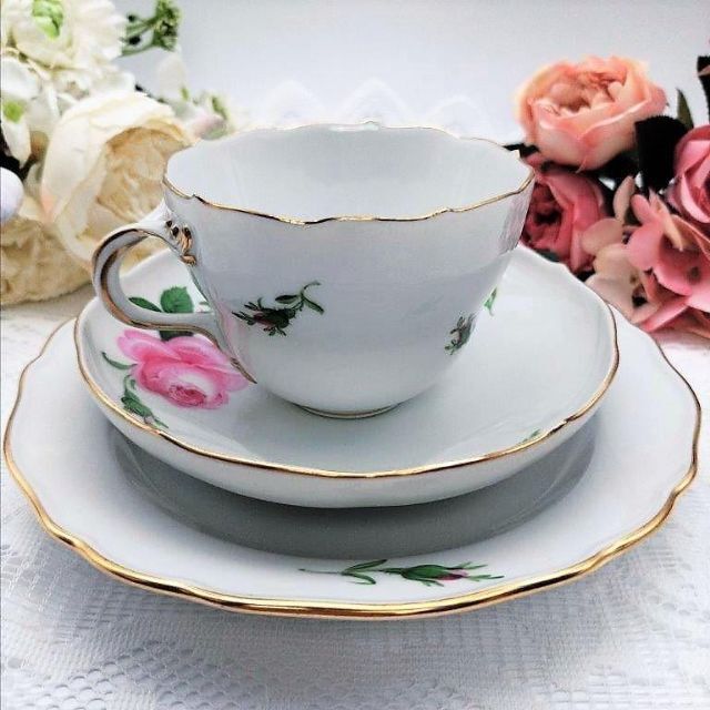 美品 マイセン ピンクローズ トリオA カップ&ソーサー 綺麗 大人気