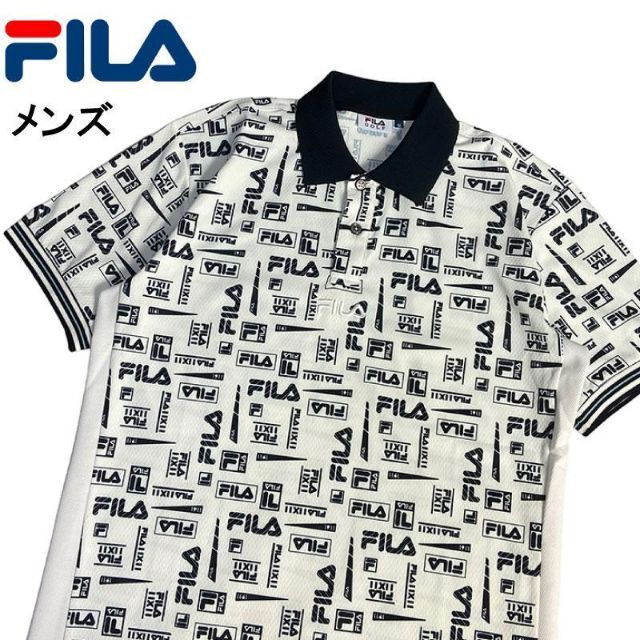 FILA GOLF フィラゴルフ 半袖ポロシャツ 総柄 ホワイト M