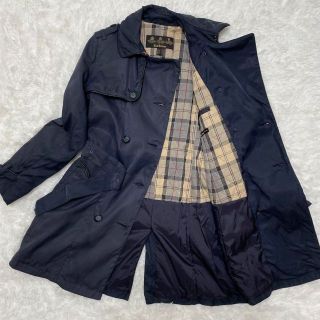 バーブァー(Barbour)のバブアー トレンチコート チェック柄 USA古着 USA8サイズ  ネイビー(トレンチコート)