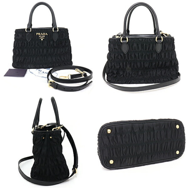 PRADA プラダ 2WAYバッグ ショルダーバッグ ハンドバッグ ナイロン レザー 1BA173 TESSUTO GAUFRE` NERO ブラック ゴールド金具Aランク