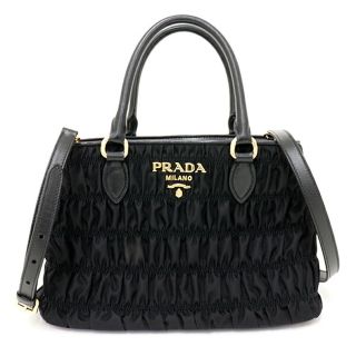 PRADA プラダ 2WAYバッグ ショルダーバッグ ハンドバッグ ナイロン レザー 1BA173 TESSUTO GAUFRE` NERO ブラック  ゴールド金具【中古】Aランク