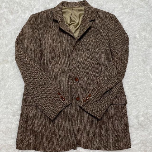 Harris Tweed(ハリスツイード)のハリスツイード テーラード ヘリンボーン くるみボタン 枯草色 大きめサイズ メンズのジャケット/アウター(テーラードジャケット)の商品写真