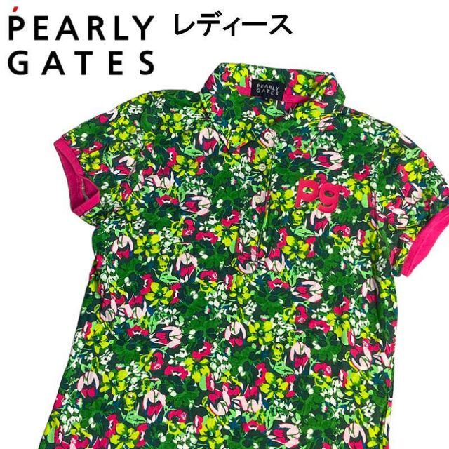 PEARLY GATES パーリーゲイツ 半袖ポロシャツ 花柄 グリーン 0