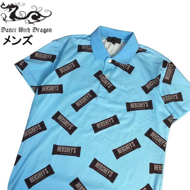 ダンスウィズドラゴン × ハーシーズ 半袖ポロシャツ 総柄 ブルー 2