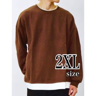 メンズ　トップス　2XL ブラウン　トレーナー　シンプル　長袖　ロンT(Tシャツ/カットソー(七分/長袖))