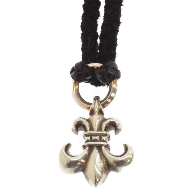 CHROME HEARTS クロムハーツ BS FLUER/BSフレアペンダント/wレザーブレイド ネックレス シルバー/ブラック265ミリ全長