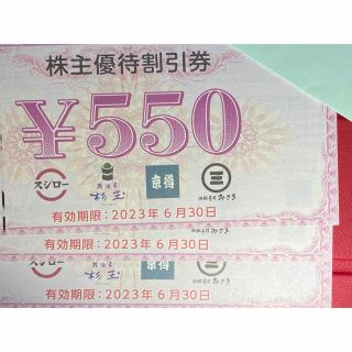 スシロー　株主優待　1650円分　かんたんラクマパック発送(レストラン/食事券)