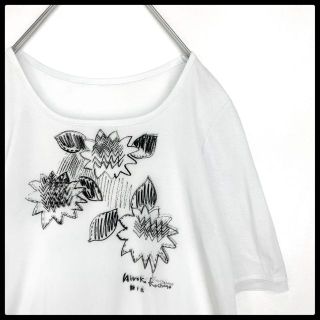 ヒロコビス(HIROKO BIS)のヒロコビス　おしゃれ　五分袖Tシャツ　チュニック丈　チュールレース プリント(チュニック)