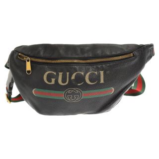 グッチ(Gucci)のGUCCI グッチ ヴィンテージロゴクロスボディーバッグ ブラック シェリーライン レザー(ウエストポーチ)