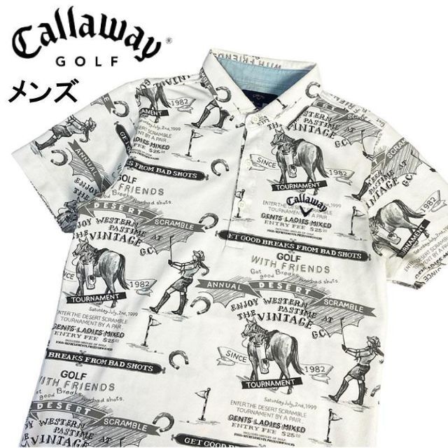 CALLAWAY キャロウェイ  半袖ポロシャツ 総柄 ホワイト M