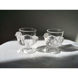 【美品】フランス製　鳥レリーフのグラス　ｘ　2個(グラス/カップ)