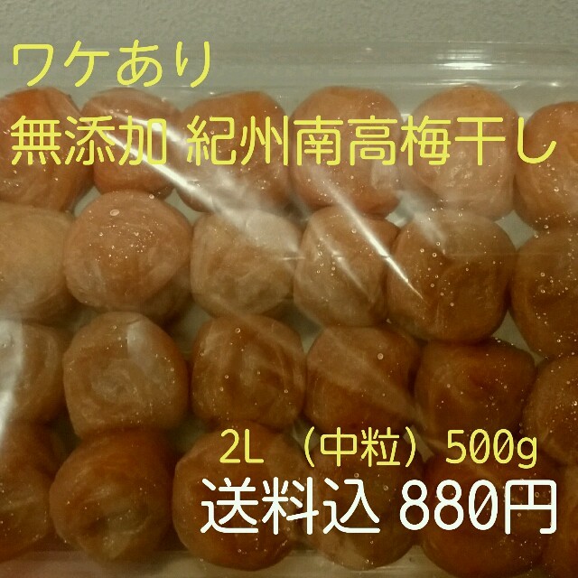 ワケあり 送料込 紀州南高梅 無添加 梅干し 2L（中粒）500g 塩分20％ 食品/飲料/酒の加工食品(漬物)の商品写真