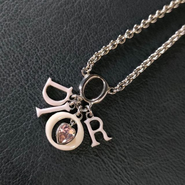 極美品】Dior ディオール ネックレス シルバー DIORロゴ ピンクハート