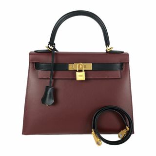 エルメス(Hermes)の　エルメス HERMES ケリー28 Y刻 ルージュアッシュ×ブラック　ゴールド金具 ボックスカーフ レディース ハンドバッグ(ハンドバッグ)