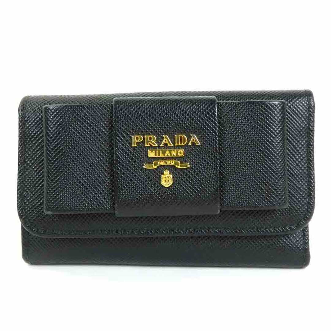 プラダ PRADA キーケース サフィアーノリボン レザー ブラック レディース 送料無料 55032f