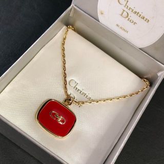 Christian Dior ロゴ プレートネックレス メッキ レッド ゴールド