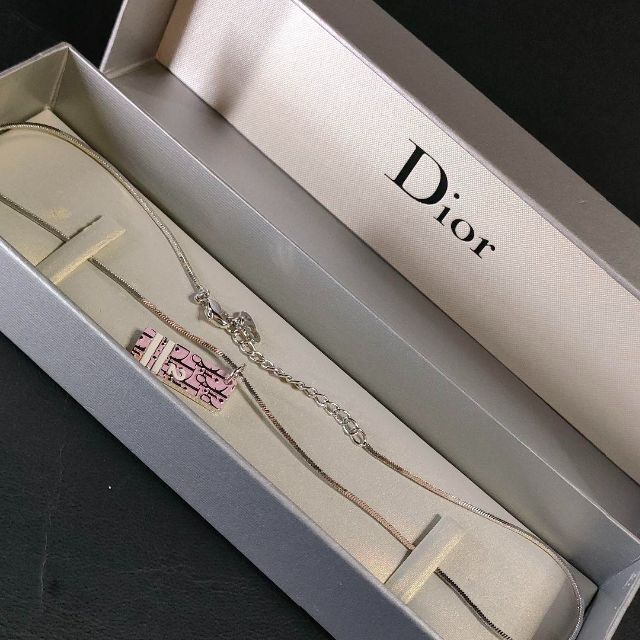 極美品】Dior ディオール ネックレス トロッター ピンク シルバー ロゴ