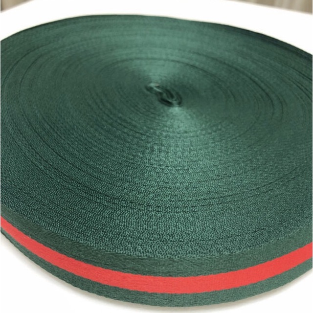 ストライプグログランリボン （グリーン×レッド ）20mm×5m ハンドメイドの素材/材料(生地/糸)の商品写真