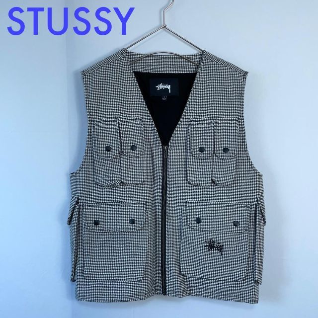 美品 STUSSY ステューシー ワークベスト 千鳥格子 黒×白 チェック S ...