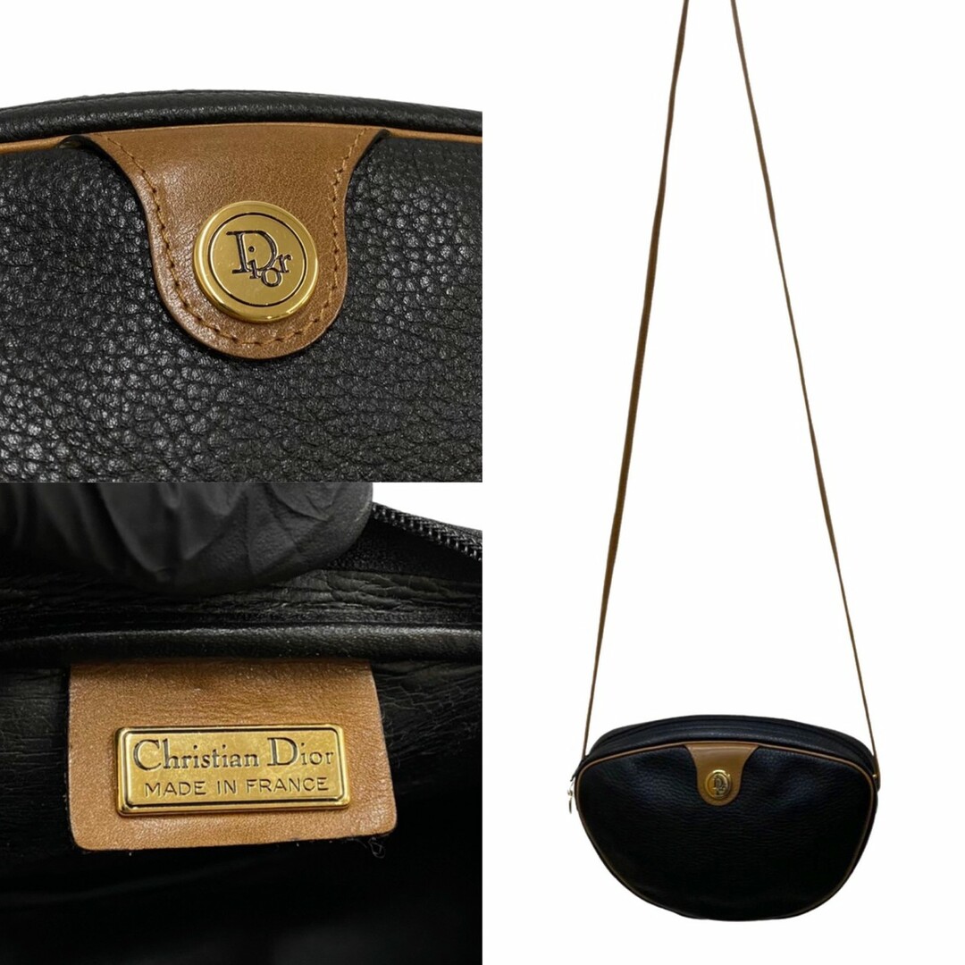 極 美品 Christian Dior ディオール ヴィンテージ ロゴ 金具 レザー 本革 ミニ ショルダーバッグ ポシェット サコッシュ ブラック 28075