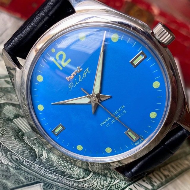 レトロ可愛い】HMT パイロット メンズ腕時計 ブルー 手巻き ヴィンテージの通販 by vintage watch shop｜ラクマ