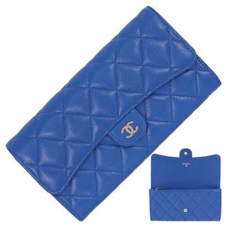 シャネル(CHANEL)のシャネル 二つ折り長財布 マトラッセ ブルー レディース 新品 h-e480(財布)