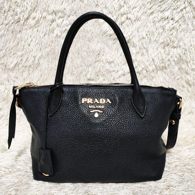 美品✨】PRADA ハンドバッグ 2way ブラック ヴィッテロダイノ レザー