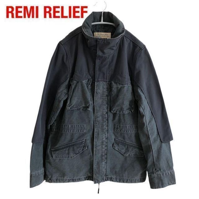 REMI RELIEFレミレリーフ ミリタリージャケット ネイビーグレー S 値段