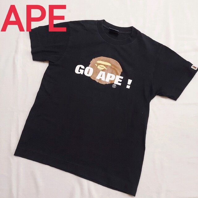 A BATHING APE(アベイシングエイプ)の良品☆エイプ GO APE!ロゴ半袖Tシャツ M相当 黒 メンズのトップス(Tシャツ/カットソー(半袖/袖なし))の商品写真