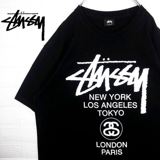 STUSSY(ステューシー)》ワールドツアー Tシャツ 黒×白 6300円 (貴重