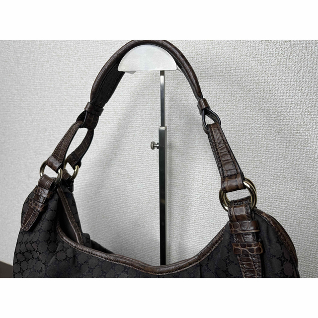 美品☆CELINE セリーヌ マカダム トートバッグ クロコ型押しレザー