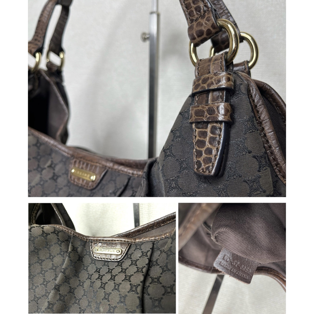 美品☆CELINE セリーヌ マカダム トートバッグ クロコ型押しレザー